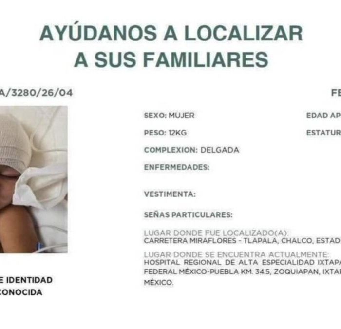 Fiscalía busca a familiares de niña que sobrevivió a accidente en la carretera Chalco–Miraflores