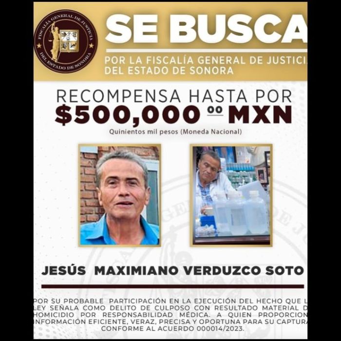 Fiscalía de Sonora ofrece 500,000 pesos por médico vinculado a ocho muertes por “sueros vitaminados”