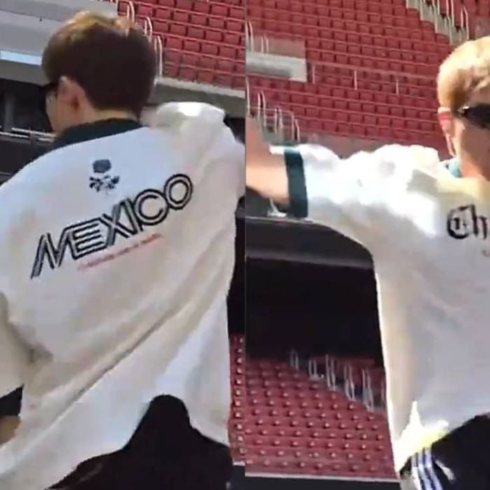RM, líder de BTS, luce la playera de la Selección Mexicana durante soundcheck en Madrid